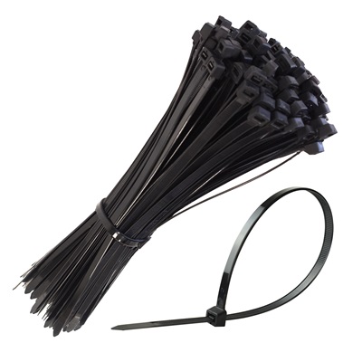 100 x Black Cable Zip Ties 200mm x 2.5mm (7kgf)